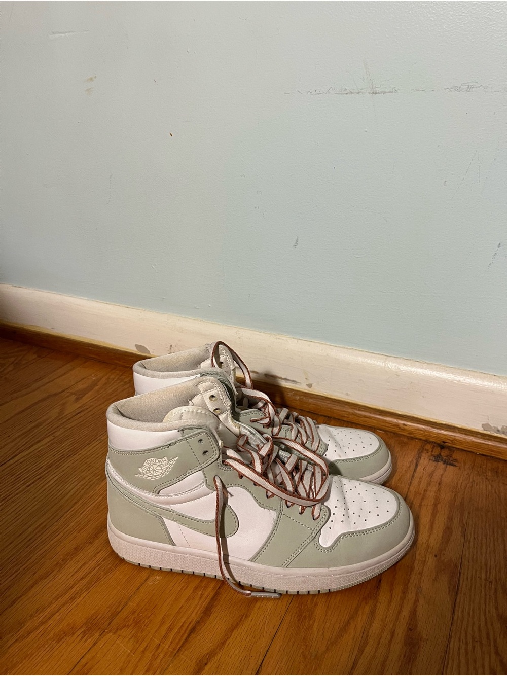 Nike Air Jordan 1 Mid Sneakers in White & Sage Green